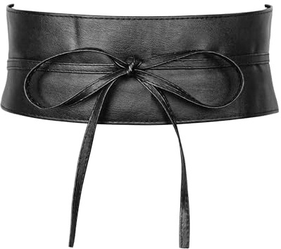 JJDreams Damen Leder Taillen Gürtel Bowknot Breite Wickelgürtel PU Leder Cinch Hüftgürtel Retro Bindegürtel,M-Schwarz
