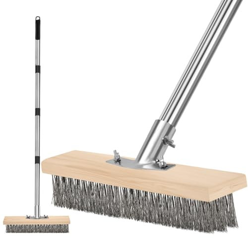 GHWMYD Spazzola metallica resistente, scopa multifunzione per la pulizia del giardino, ampia scopa in metallo con manico staccabile da 164,8 cm, per pavimentazioni di terrazze, patii, passerelle