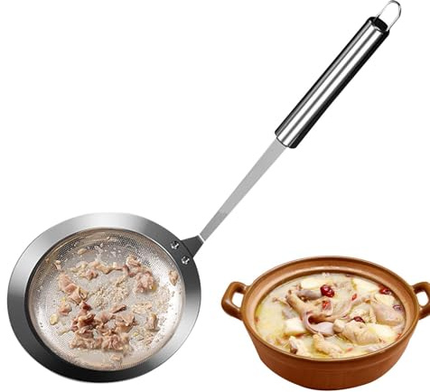 Skimmer - Tamiz metálico para cocinar y tender | Skimmer de malla de alambre duradero, filtro de cocina resistente al calor para freír, sopa, caldo, eliminar impurezas y filtrar aceite