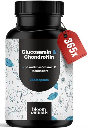 Glucosamin Chondroitin hochdosiert – 365 Kapseln, Arthrose Kapseln | Mit pflanzlichem Vitamin C – produziert in Deutschland, laborgeprüft