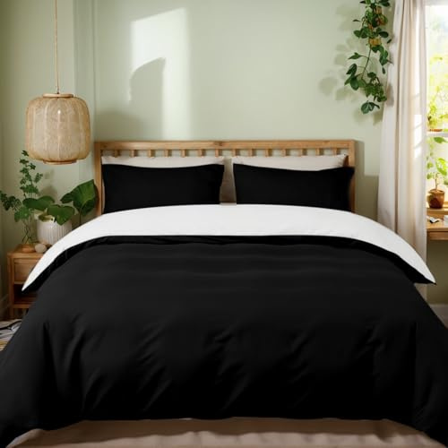MIKI WELL King Size Duvet Cover Set - 3Pcs Reversible Bedding Sets King Size Black and White, Soft Microfiber Kingsize Quilt Cover with 2 Pillowcases 50x75cm