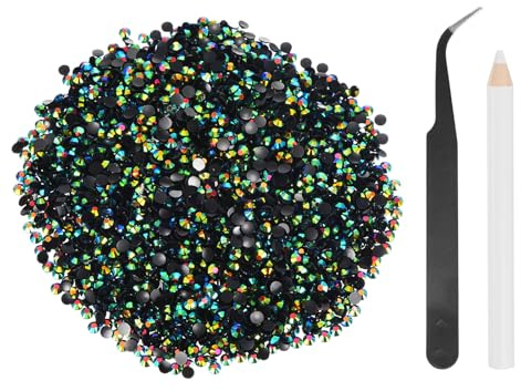 sourcing map 5000 diamantes de imitación de resina con parte trasera plana, SS12 de 3 mm, gemas de brillo redondas a granel con herramientas de recogida para manualidades, vasos, tazas, ropa, color