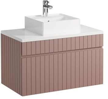 Vente-unique-Mueble de baño Flotante Rosa con Lavabo sobre encimera - 80 cm - SATARA