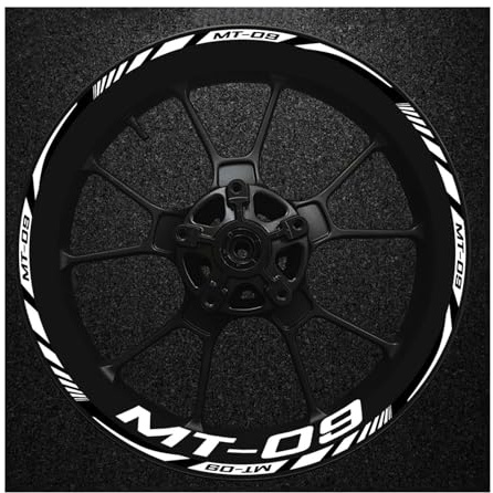 GAHQMSDG Adesivi Cerchioni Adesivi Riflettenti per Mozzi Ruota per Moto MT-09 MT09, Strisce Interne per Cerchi da Corsa(White)