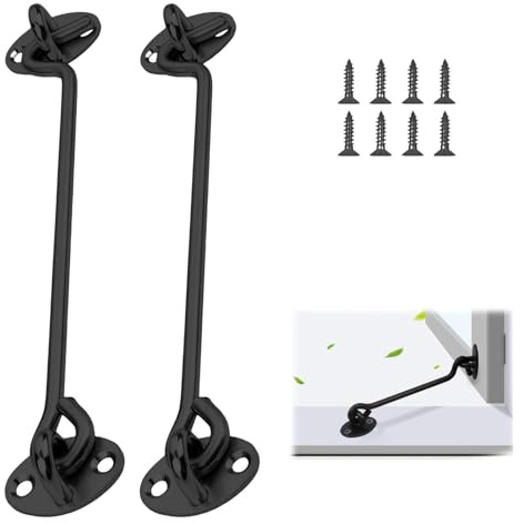 MUNTE 2 Stück Sturmhaken mit Öse 250mm, Sturmhaken Edelstahl Schwarz, Edelstahl Kabinenhaken mit Öse, Stangenstärke 6mm, Enthält 8 Schrauben, für Türen, Fenster, Zäune, Gärten