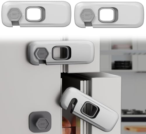 Set di 2 chiusure di sicurezza per cassetti, chiusura adesiva super resistente per frigoriferi, chiusura di sicurezza a prova di bambino per armadi, frigoriferi e porte (grigio).