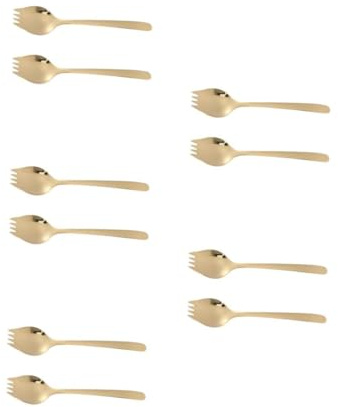 PRETYZOOM 10 Pièces Vole De Table à Double Usage En Acier Inoxydable Fourchette à Salade En Inox Sprows En Acier Sans Fourchette à Pâtes Fourches à Tige Longue Cuillère Doré
