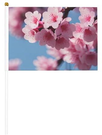 Mini drapeau en fleurs de cerisier blanc solide - Couleurs vives et résistant à la décoloration - Drapeaux à main avec lance