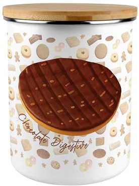 Purely Home Novelty Biscuit Tin Storage Canister - Extra Large Enamel Kitchen Storage Cookie Jar Gift - Chocolate Digestive Design