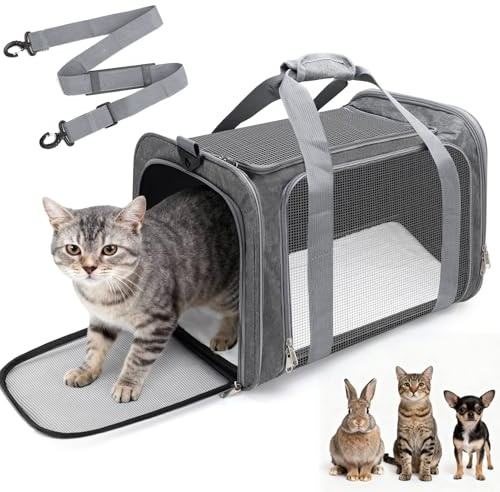 Transporttasche für Katze Hund Hundetransportbox Faltbare Katzentransportbox für Katzen und Welpen bis 5kg mit Schultergurt für Mittel Kleine Haustiere wie Kätzchen Welpen Kaninchen usw 45x30x30cm