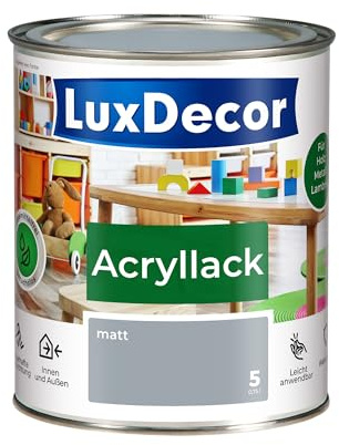 LuxDecor Acryllack 750ml Matt (05) Novemberhimmel Holzlack Buntlack Spielzeuge Metall Möbel Fenster Sicher Kindermöbel Spielzeuge