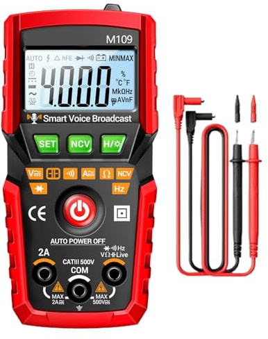 Sghtil Multimètre numérique CC AC - 4000 points CC - Avec annonce vocale - Testeur électronique pour électriciens - Entretien des appareils et réparation de batterie de voiture