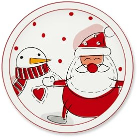 Excelsa Snowman Lot de 6 assiettes Panettone ou Pizza, 30,5 cm, porcelaine, décoration de Noël