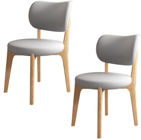 Moderne Esszimmerstühle 2er Set, Polsterstuhl aus Leder mit hochelastischem Schaumstoff, Design Eiche für Esszimmer & Wohnzimmer (Log + Hellgrau)
