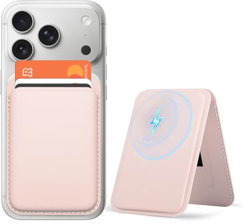 OCASE Porte-Cartes Magnétique, Support Réglable, Compatible avec MagSafe, Cuir Synthétique, pour ephone Séries 16/15/14/13/12 (Exclu Séries Mini) et Coque per MagSafe - Rose