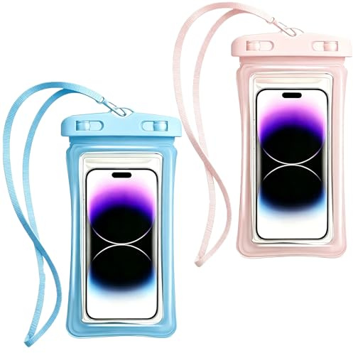 2Pcs Waterproof Phone Pouch, IPX8 Water Proof Clear Phone Case Bag for Swimming, Lanyard Underwater Dry Bag Compatiable for iPhone 17 16 15 14 13 12,Galaxy S24 S23 S22 and Other Smartphones up to 7