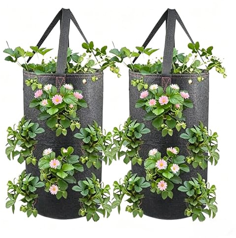 2 Stück Pflanzsack, Erdbeeren Pflanzsack, Hängend Pflanztaschen Für Draußen, Garten Pflanzbeutel Zum Aufhängen Von Tomaten, Erdbeeren, Atmungsaktiv Pflanzsäcke, Aufhängertasche Für Tomaten, 22x38cm