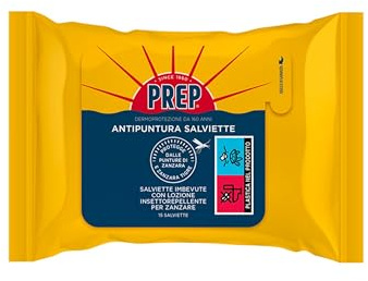 Prep Antipuntura Salviette, imbevute con lozione insetto-repellente per Zanzare, 15 Salviette x 1 Unità