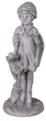 gartendekoparadies.de Elfe mit schöner Rose, Steinfigur, H. 48 cm, 6 kg, Grau, frostsicher aus Steinguss für Außenbereich