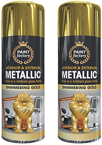 Gold Metallic Spray Paint, 2 X 400Ml Aerolsol Spray Paint Metal Wood Plastic & Automotive Interior & Exterior Paint