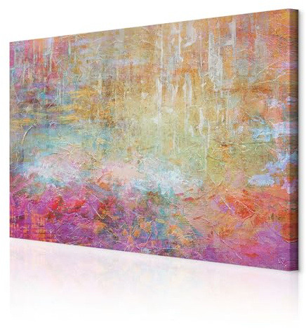 decomonkey Bilder Abstrakt 120x80 cm 1 Teilig Leinwandbilder Bild auf Leinwand Vlies Wandbild Kunstdruck Wanddeko Wand Wohnzimmer Wanddekoration Deko Modern Textur wie gemalt rosa beige