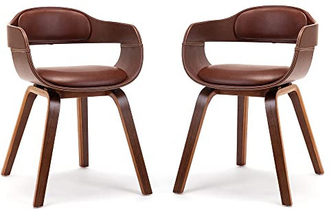 Mingone 2er Set Esszimmerstühle Modern Küchenstühle Nussbaum Bequemer Ledersessel Stühle Wohnzimmer Sessel mit Kissen, Braun