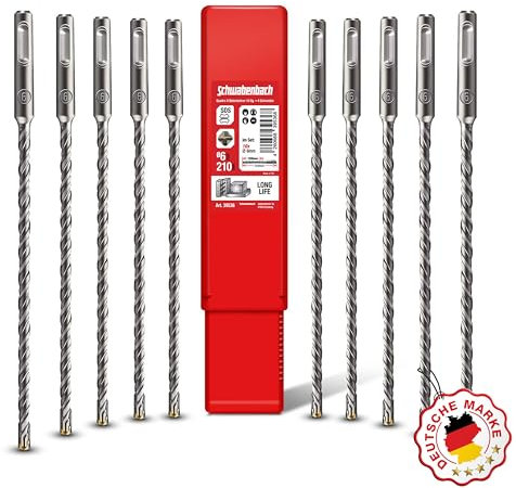 SCHWABENBACH® Foret SDS Plus Béton – Set de 10 pièces – 6 mm x 210 mm – Forets à béton et pierre de haute qualité – Compatibles Bosch, Hilti, Metabo (pas SDS MAX)