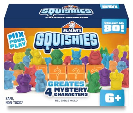 Elmer's Squishies Kids’ DIY Activity Kit, Creates 4 Mystery Characters, 24 Piece Kit, for Ages 6 and Up, Perfect for Stress Relief and Sensory Play