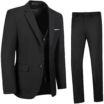 Bakerbear Black Suits for Men Slim Fit Men's Suit Tuxedo for Party 3 Pieces Formal Business Wedding Suit Men Size XL