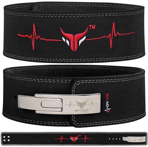 Mytra Fusion gewichthebergürtel with Lever Buckle gewichthebergürtel herren and damen 4 breit Echtes Leder Lifting Belt für Fitnessstudio, Training, Fitness und Workout (Black, M)
