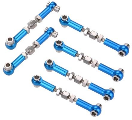 NUZAMAS 6Pcs 47mm Metal Adjustable Shock Absorber RC Car Turnbuckle RC Pull Rod Aluminum Alloy Turnbuckle Rod Linkage Set for 1/10 RC Car Buggy Tourning Car Blue