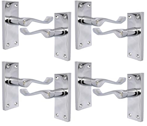Epsom Door Handle Victorian Scroll Lever Handle on Backplate – 118mm x 42mm Plate, 120mm Lever – Polished Chrome Door Handle – Pack of 4