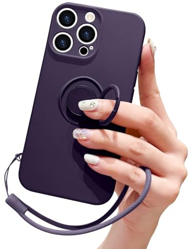Pepmune for iPhone 16 Pro Silicone Case with Ring Holder-Dark Purple | Kickstand Magnetic Car Mount,Detachable Wrist Strap,Shockproof Soft Protective Cover