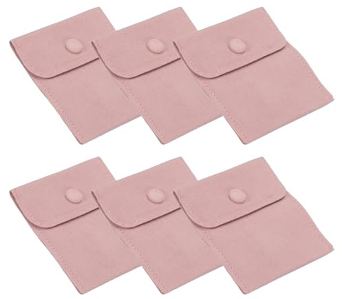 PATIKIL 8 x 10 cm smyckepåse, 6 st mjuka sammetspåsar med tryckknapp bärbar förvaring för ringar halsband armband örhänge klocka, rosa