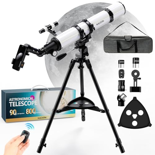 Astronomie Teleskop für Erwachsene & Anfänger - 90mm Öffnung 800mm Refraktor mit 32X-240X Vergrößerung, stabilem Eisenstativ, Smartphone-Adapter & Rucksack - für Mond, Planeten & Sternebeobachtung