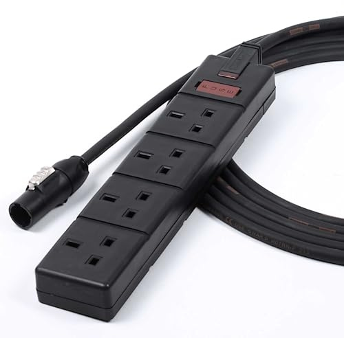 designacable.com 25m - PowerCon TRUE1 to 4 Gang 13a Socket Cable - Handmade in the UK using 3x1.5mm H07 Tough Mains Cable & True1 Powercon and a 13amp UK Socket.