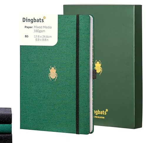 Dingbats* Pro B5 Plain Large Notebook with Gift Box - Textile Cover, Thread-Bound Journal - Pocket, Elastic Closure, Pen Holder, Bookmark