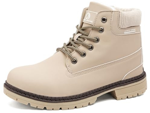 VTASQ Snow Boots Womens Waterproof Ladies Winter Ankle Boots Warm Faux Fur Lined Hiking Walking Shoes Backpacking Non-Slip Outdoor Fashion Shoes Khaki UK6.5