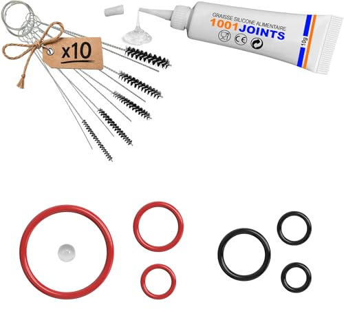KIT 6 JOINTS + BILLE ENTRETIEN GROUPE DISTRIBUTION BEC DE SORTIE VALVE VANNE MACHINE A CAFÉ REMPLACEMENT COMPATIBLE AVEC SIEMENS SAECO GAGGIA BOSCH KING CONFORTA TCHIBO TURMIX NESPRESSO (BROSSE)