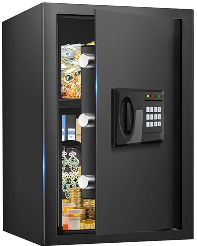 3.3 Cuft Large Fire Proof Safes for Home Use, Personal Fire Safe Box with Electronic Keypad and Spare Key, Removable Shelf, Digital Home Safe Fireproof Waterproof for Cash Documents Valuables