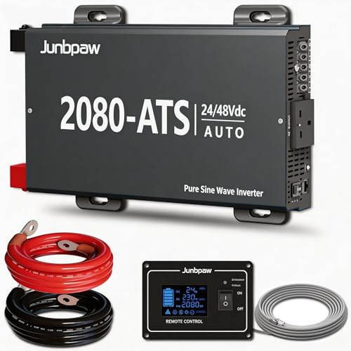 2080W Pure Sine Wave DC Inverter 24V/48V Auto Sensing to 230V AC 50Hz, Built-in ATS Automatic Transfer Switch, 4000W Peak for Home Backup, Campervan, RV, Truck & Off-Grid Solar (UK-LEG-2080D-DeepGrey)