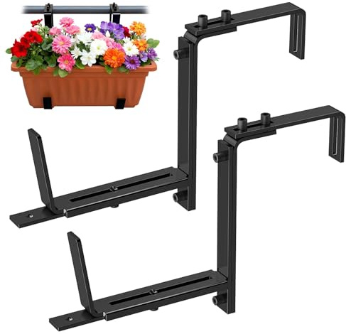 Hwtcjx Soporte de Maceteros para Parapetos y Barandas de Balcón, Soporte de Jardineras Adecuado y Ajustable, Soporte Macetas Exterior, Fijación metálica Flexible para jardineras