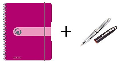 Herlitz Spiralblock / Collegeblock / DIN A5 / kariert / 80 Bl / Farbe: beere + LED Touchpen Kugelschreiber