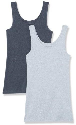 Amazon Essentials Women's Slim-Fit Ribbed Scoop Neck Tank Tops, Pack of 2, Charcoal Heather/Ice Blue Heather, X-Large
