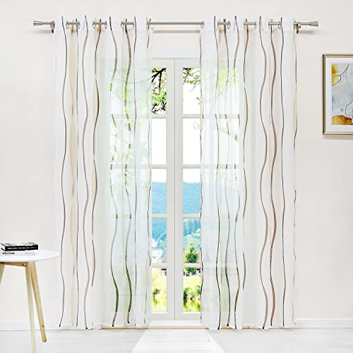 ESLIR Gardinen mit Ösen Vorhänge Gardinenschals Voile Deko Sand 140x145 | Transparent, Fensterschal, 1 Stück, Schlaufenschal, Fenstergardinen, Wohnzimmer Schals, Fenster innen, Wellen Muster, modern