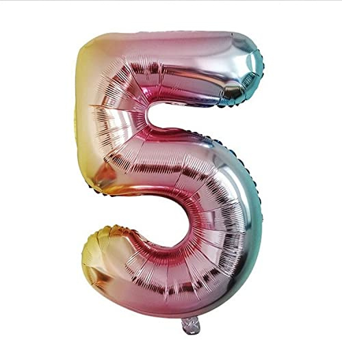 XL Folienballon Zahl 80 cm in Regenbogenfarben bunt - für Luftbefüllung - für Geburtstag Hochzeit Party - Ballon im Zahlen-Design Jubiläum Geschenk Luftballon riesen Nummer Deko Rainbow (Zahl 5)