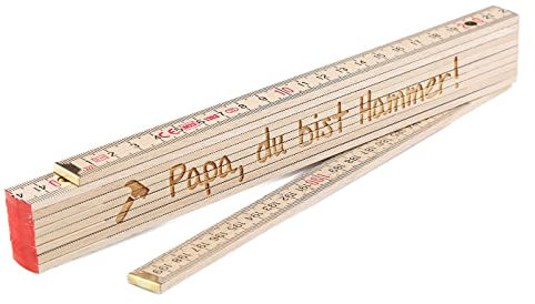 Zollstock aus Holz mit persönlicher Gravur (Text & Motiv) in weiß oder braun mit 2m Skala (natur (braun))