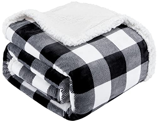 Touchat Sherpa Plaid Twin Blanket 60 X 70, Fuzzy Fluffy Soft Cozy Throw Blanket, Twin Size Plush Fleece Flannel Plush Microfiber Blanket for Couch Bed Sofa (Black)