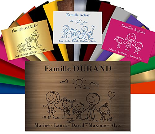Letterbox Name Plate – Custom Family Design – PVC Adhesive Sign with Engraved Name – 12 x 8 cm – Decorative Mailbox Plate (Metallic Bronze)