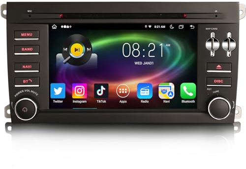Erisin 8-núcleo 4GB+64GB Android 14 Radio Coche GPS Navigator para Porsche Cayenne 7 pulgadas Pantalla táctil Soporte CarPlay inalámbrico Android Auto Bluetooth DSP DAB+ WiFi 4G USB FM RDS OBD2 CD DVD